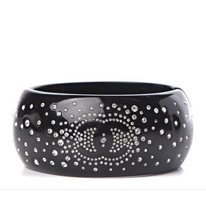Chanel NWT Black Resin & Crystal Bangle Cuff